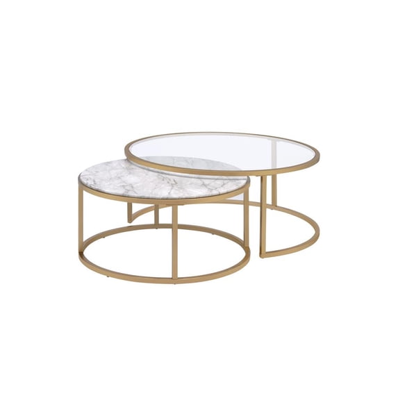 Acme Furniture Shanish Nesting Table Set Engineered Stone Top & Gold