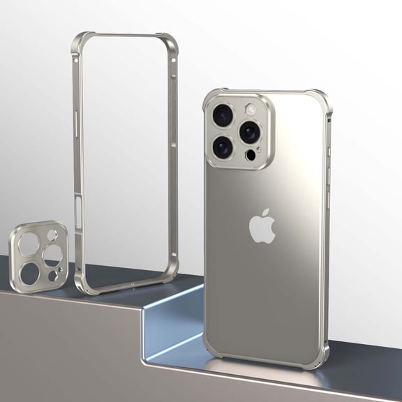 Metal Frameless Case Compatible for iPhone 12 Pro Max with Camera Lens Protective Cover, Aluminum Alloy Shockproof Phone Cover Minimalist Yet Protective Bumper Shell for iPhone 12 Pro Max, Titanium