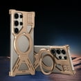 thumbnail image 1 of Metal Frameless Phone Case For Samsung Galaxy S23 Ultra,Contractile 360° Rotatable Magnetic Ring Kickstand,Heavy Duty Shockproof Anti-fall Protective Rugged Cooling Phone Case Cover,Gold, 1 of 6