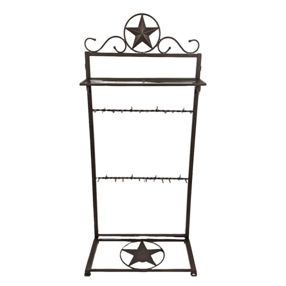 Rustic Western Boot Rack with Star Decoration – Metal Free-Standing Cowboy Boot Storage and Organizer for Boots, Hats, and Accessories
