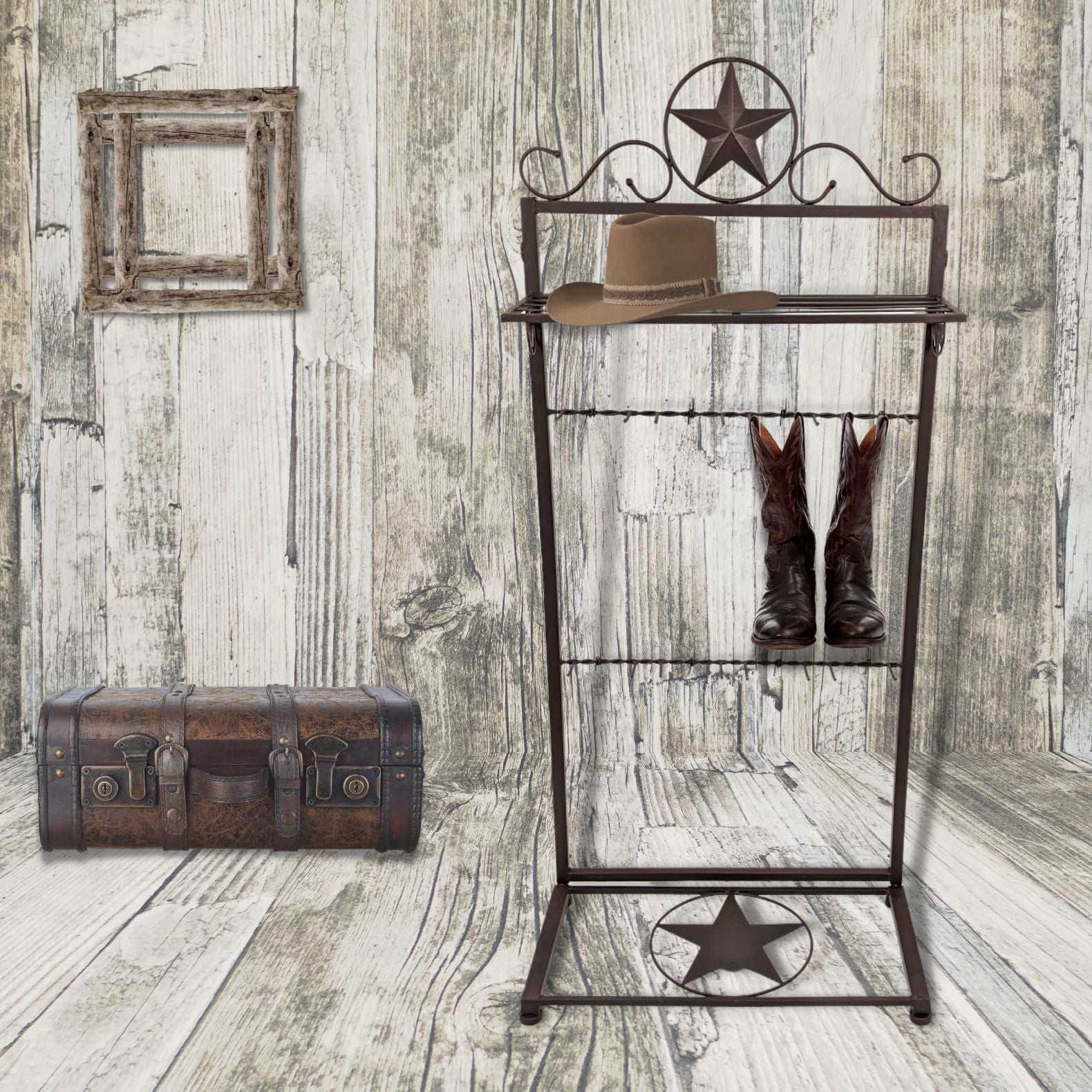 Western Display Rack Metal Free-Standing Garment Rack in Rustic Western Cowboy Style ...