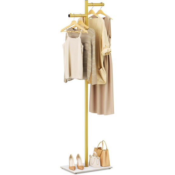 Metal Freestanding Coat Rack, 68.9"H Z-Shaped Coat Tree with Natural Rock Base, Modern Clothes Hanger Stand for Coats, Hats, Bags & Scarves, Ideal for Entryway, Bedroom, Office & Living Room