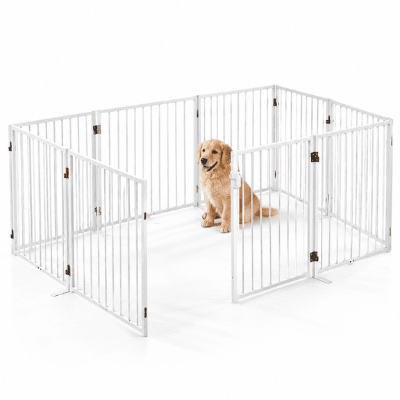Metal Freestanding Dog Gates With Door For Outdoor Indoor 120'' Extra Wide 32'' Tall Free Standing Gate Doorways Large Openings De