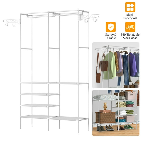 Metal Freestanding Multifunctional Garment Rack Clothing Organizer Hanging Shelves