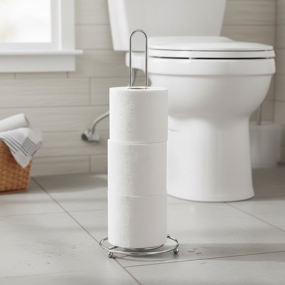 4-Roll Wire Chrome Freestanding Toilet Paper Reserve or Paper Towel Holder