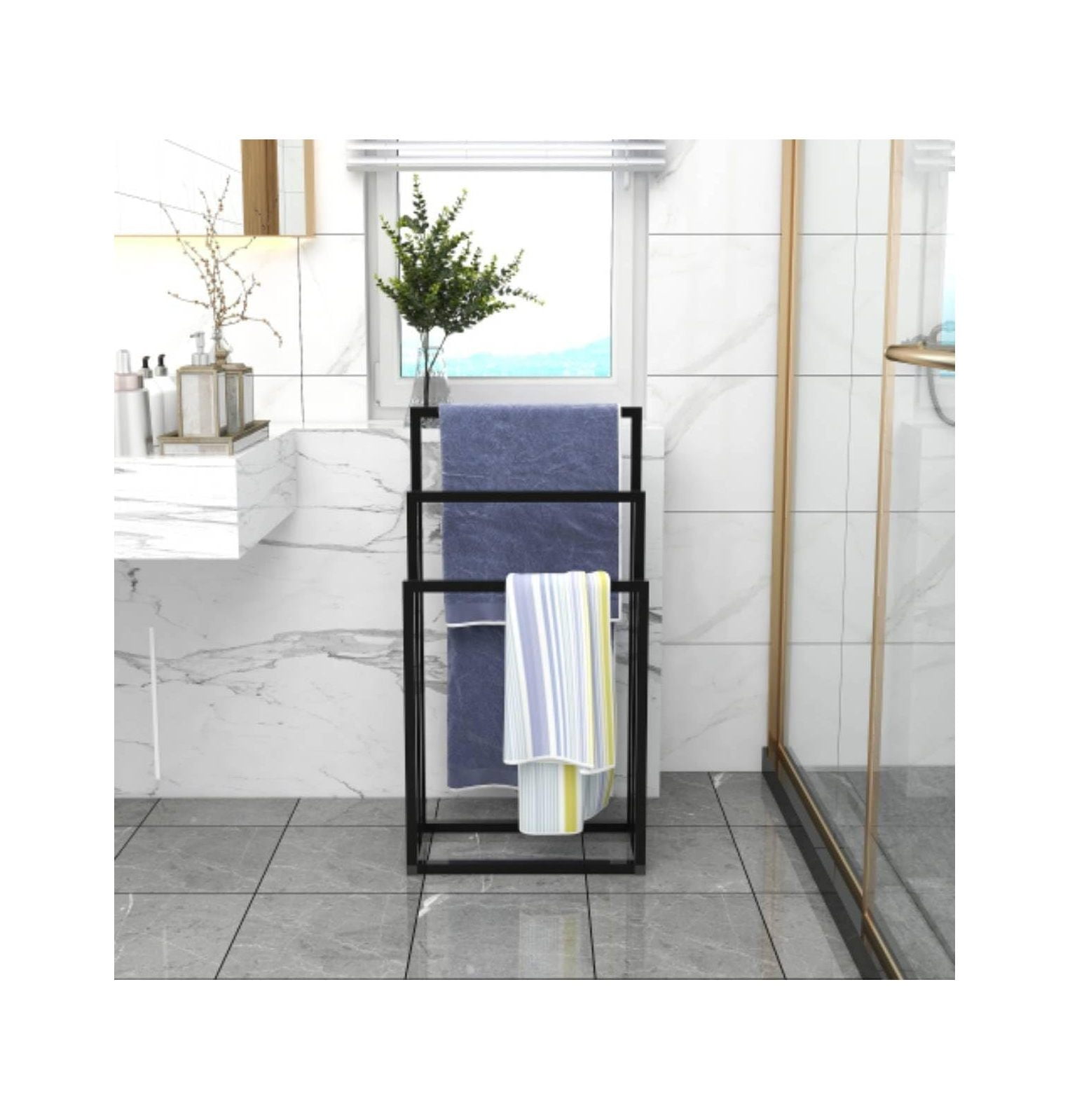 Metal Freestanding Towel Rack, 3 Tiers Black Metal Towel Rack,Bath ...