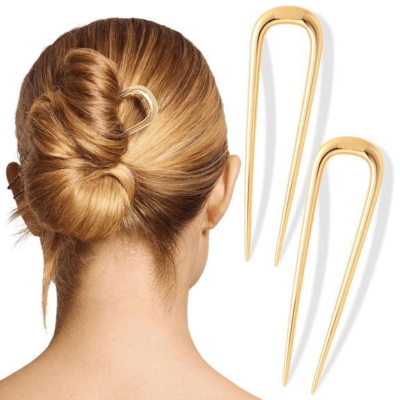 Metal French Hair Pin for Women - Elegant Hair Accessories for Women, Ideal for Buns & French Twist, Designed for a Secure, Comfortable Fit - 2 Pcs Gold