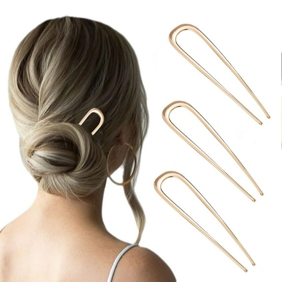 Metal French Hair Pins for Women - U Shaped Pins for Thick Hair, 2 Prong Metal Hair Pin for All Hair Types, Hair Sticks for Buns, French Twist Hair Pin, Hair Fork