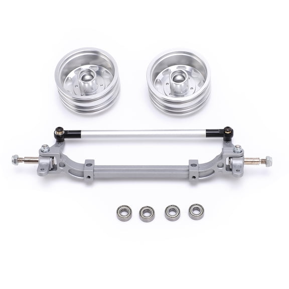 Metal Front Wheel Rims Hub and Steering Axle Set for 1/14 Scale RC Trailer Truck Tractor Climbing Car Upgrade Parts, Silver Hubs (1.85 in / 47mm)