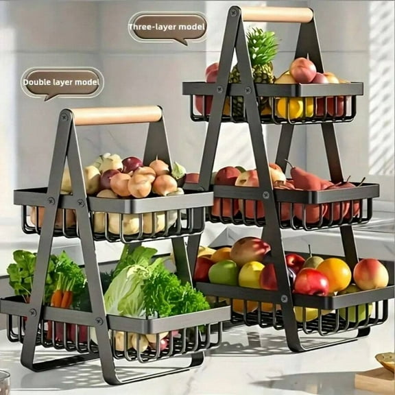 Metal Fruit Basket - 2/3 Tier Optional, Portable & Detachable Rectangular Design, High-Capacity Countertop Organizer, Ideal for Kitchen/Dining Room Home Use