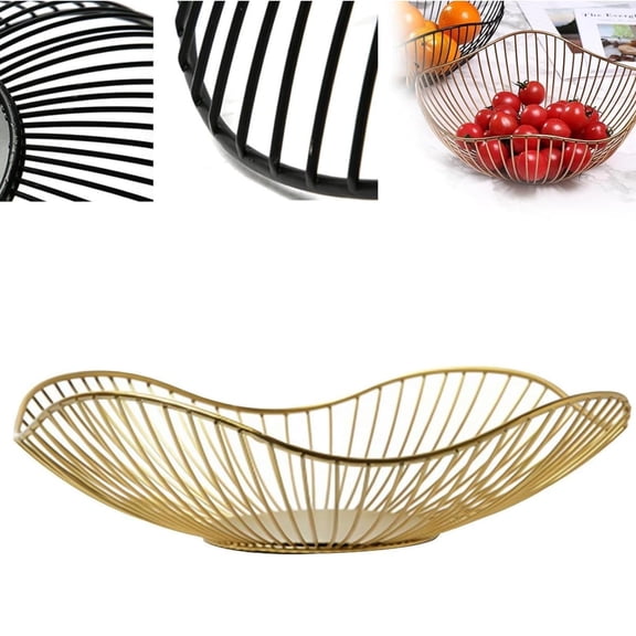 Metal Fruit Basket - Fruit Bowl for Kitchen Counter - Wire Storage Basket - Countertop Square Fruit Holder - Decorative Bowl Dining Table Centerpiece Decor Bowl for Vegetables, Bread, Snacks, Gold