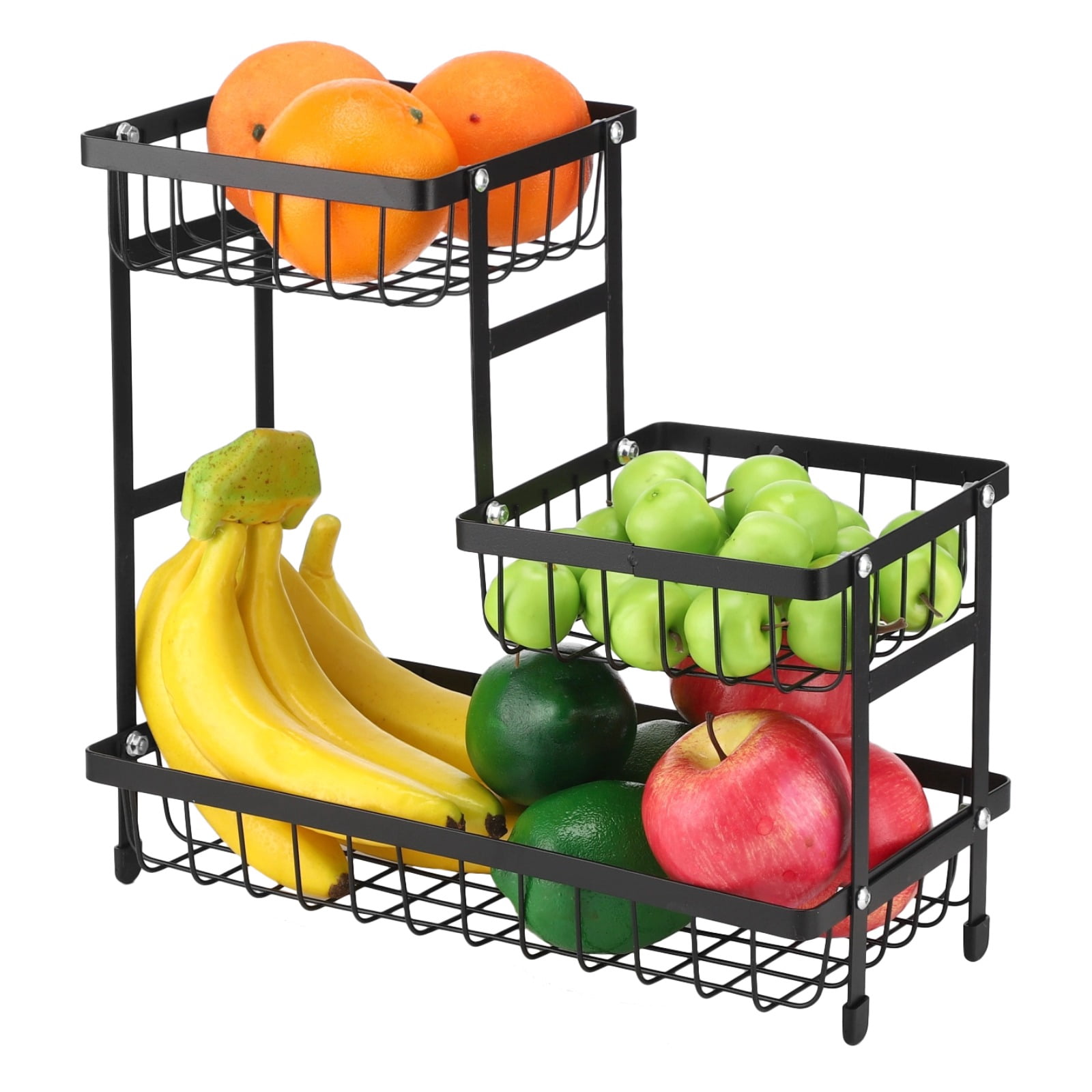 3-Tier Fruit Basket, Large Capacity Metal Wire Serving Stand, Kitchen Counter Fruit Storage Rack, Multi-layer Carbon Steel Vegetable Holder for Snacks, Bread, Candies