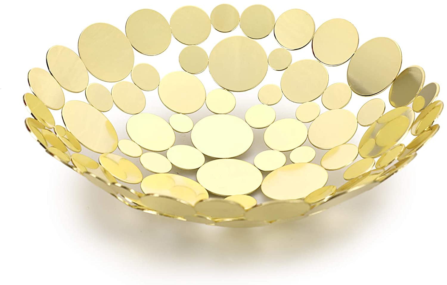 Large Gold Iron Decorative Fruit Bowl with Hollow Design