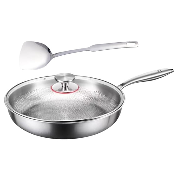 Metal Frying Pan With Ergonomic Handle And Waved Textured Lid Spatula Included For Enhances Nonstick Performances
