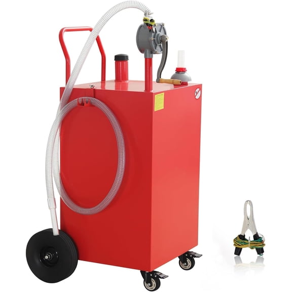 Metal Fuel Caddy, 45 Gallon, Gas Storage Tank on 4 Casters,Manuel Transfer Pump, Gasoline Diesel Fuel Container for Tractors, Cars, Lawn Mowers, ATVs, Boats