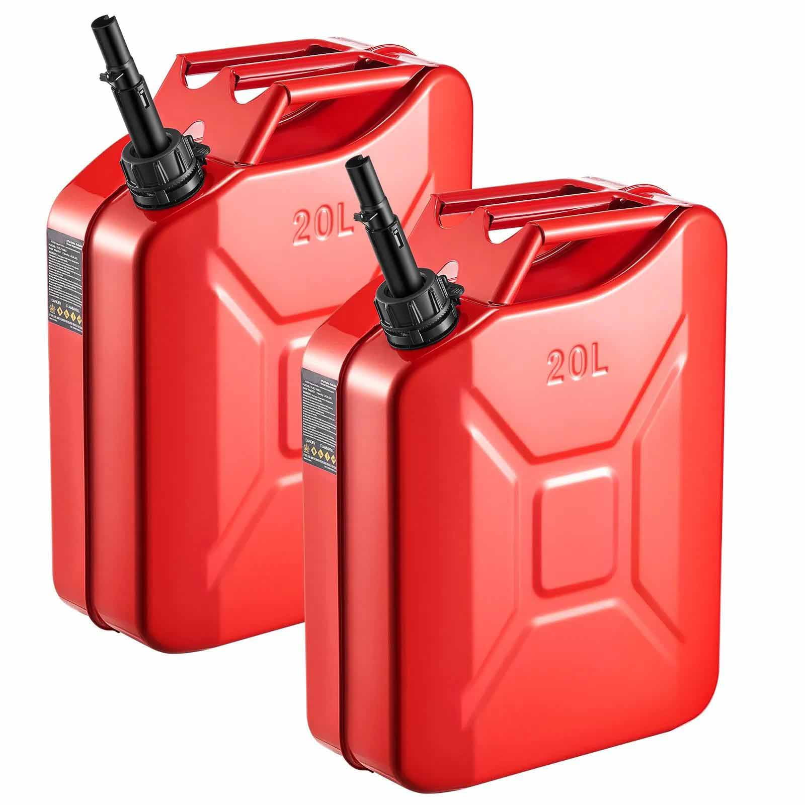 Metal Fuel Container, 5.3 Gallon Fuel Jerry Can with Spout and Comfort Handle, Leakproof & Corrosion-resistant Metal Gas Tank Most Cars Motorcycle ATV UTV, 2 Packs