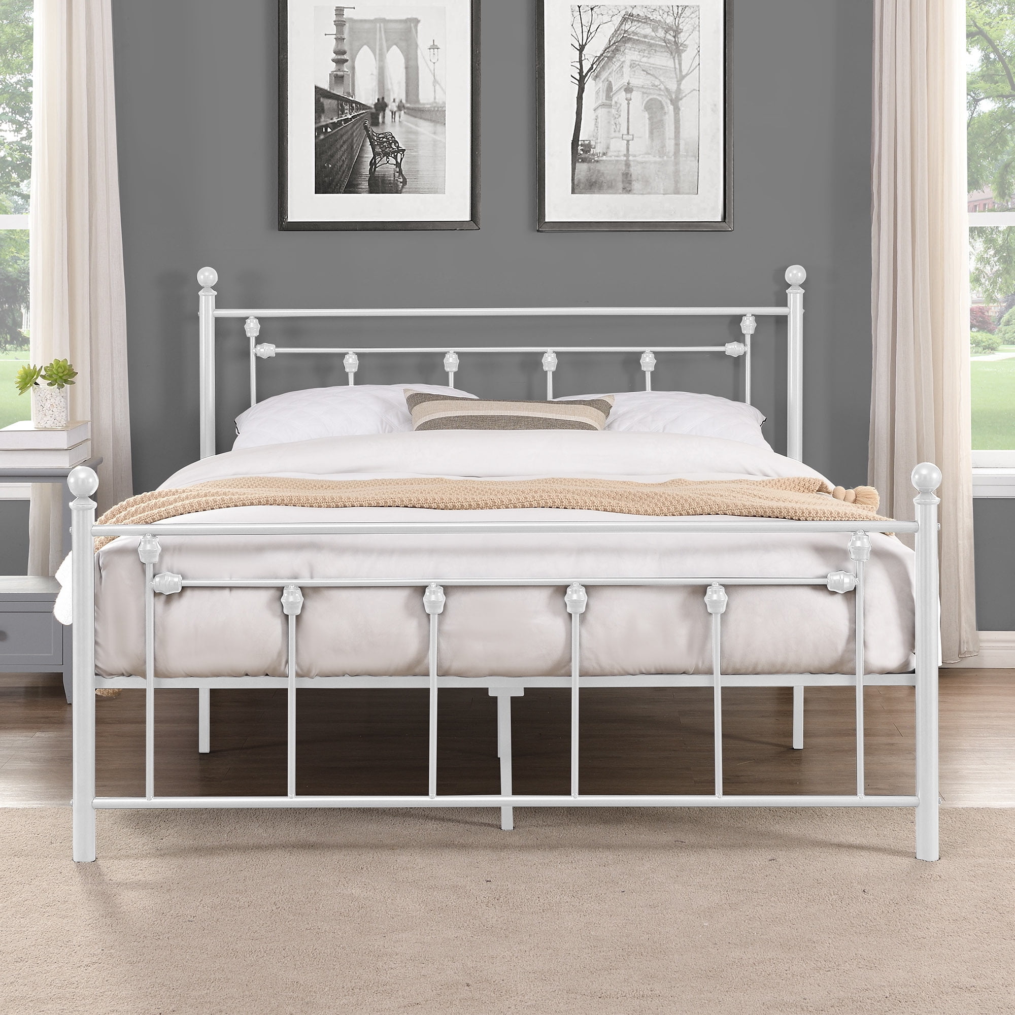 Metal Full Bed Frame with Headboard and Footboard, Modern Platform Bed