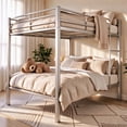 thumbnail image 1 of Metal Full Bunk Bed, Full over Full Metal Bunk Bed, Modern Retro Full Size Bunk Bed Frame with Ladder and Safety Guardrails, for Teens Adults, No Box Spring Needed, Sliver, 1 of 9