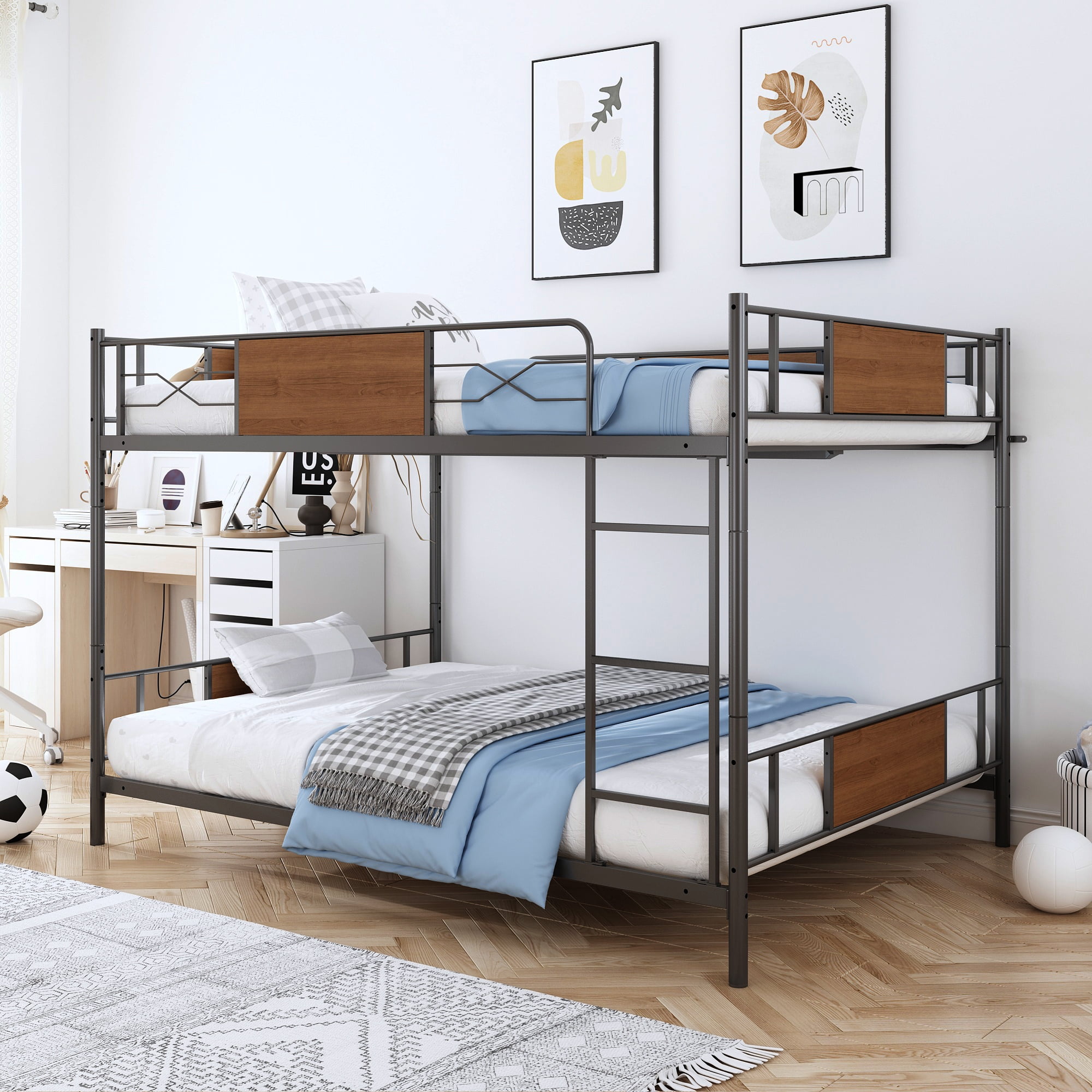 Metal Full Bunk Bed, Full over Full Metal Bunk Bed, Modern Retro Full
