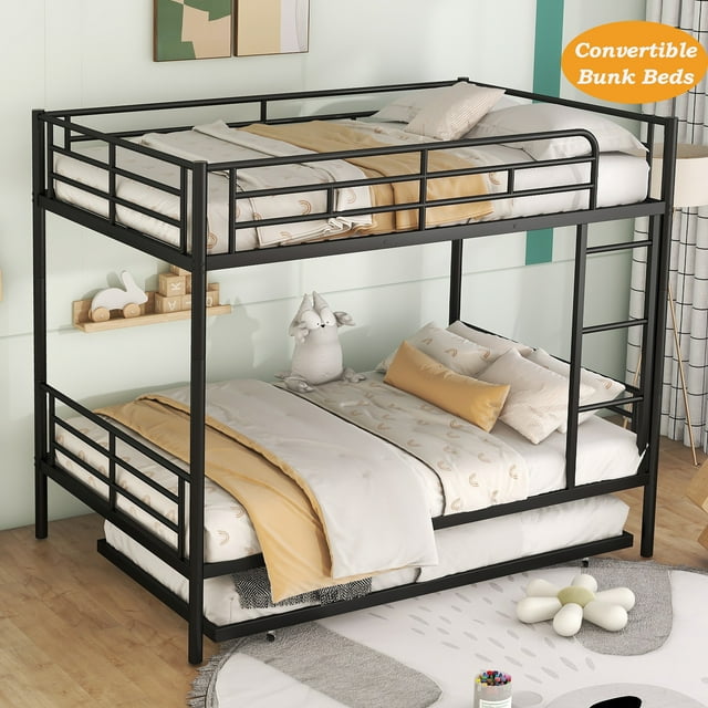 Metal Full over Full Bunk Bed with Twin Size Trundle Bed, Convertible