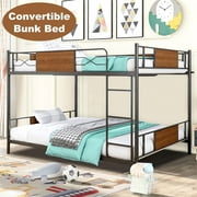 Metal Full over Full Bunk Beds, Paproos Industrial Metal Bunk Beds Full Over Full, Low Full Size Bunk Bed for Kids and Teens, Convertible into 2 Full Size Beds, No Box Spring Need, Load-Bearing 400lb