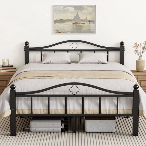 Full Size Bed Frame with Headboard, No Squeak Heavy-Duty Full Bed Frame 1500lbs Support & 12" Clearance Storage Tool-Free Setup in 30 Mins for Studios, Dorms, Frequent Movers