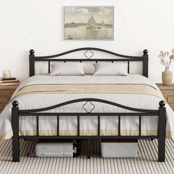 Full Size Bed Frame with Headboard, No Squeak Heavy-Duty Full Bed Frame 1500lbs Support & 12" Clearance Storage Tool-Free Setup in 30 Mins for Studios, Dorms, Frequent Movers