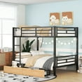 thumbnail image 1 of Metal Full Size Convertible Bunk Bed with 2 Drawers, Heavy Duty Sturdy Frame with Sturdy Guard Rail for Teens & Adults, No Box Spring Needed(Black, Full over Full), 1 of 11