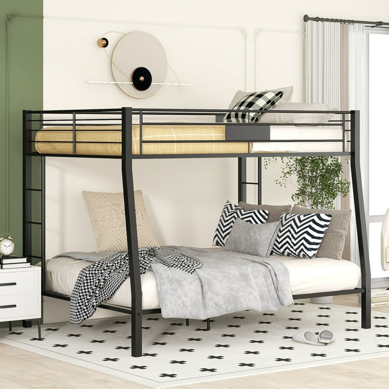 Metal Full XL over Queen Bunk Bed with Two Side Ladders for Kids