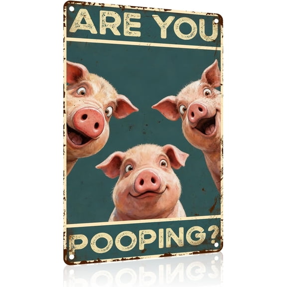 Metal Funny Pig Pooping Wall Sign Bathroom Restroom Toilet Washroom Decor 8x12 Inch