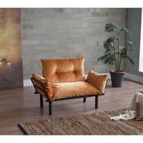 Metal Futon Love Seat In Shining Mustard, 50.3in. D X 24.25in. W 35.64in. H, 30lb Golden Built, 49in. Depth, 24in. Width, 35in. Height, 30lb. Wt