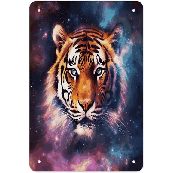 Metal Galaxy Tiger Tin Wall Art Sign for Bar Pub Cafe Decor, 8 x 12 Inch