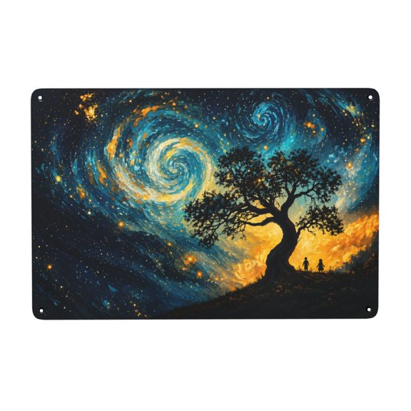 Metal Galaxy Tree Wall Art - Vintage Style Starry Night Decor 8x12 Inch