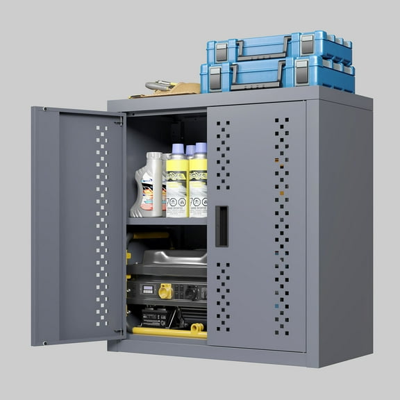 Metal Garage Cabinet With Door In Gray, 13.77" Height Storage Solution For Basements, Kitchens & Warehouses