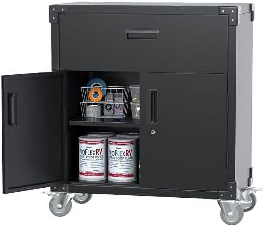 Metal Garage on Wheels Steel Garage with 2 Doors and 4 Adjustable Shelves