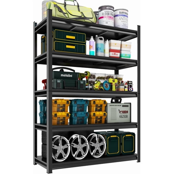 Metal Garage Shelving, Heavy Duty 5-Tier Adjustable Storage Shelf Unit, Steel Shelving, 2000 lbs Capacity, Industrial Shelves for Heavy Tools and Equipment (78" H x 32" W x 14" D)