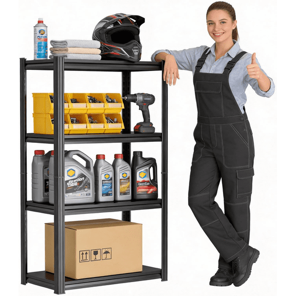 Metal Garage Shelving Unit, Heavy Duty 4-Tier Adjustable Storage Rack, Steel Shelving, 2000 lbs Capacity, Industrial Shelves for Tools and Equipment (44" H x 14" W x 12" D)