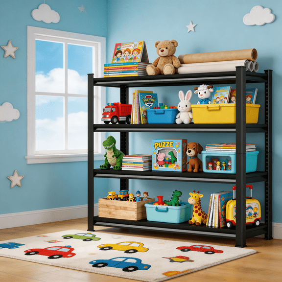 Metal Garage Shelving Unit, Heavy Duty 4-Tier Adjustable Storage Rack, Steel Shelving, 2000 lbs Capacity, Industrial Shelves for Tools and Equipment (54" H x 24" W x 14" D)