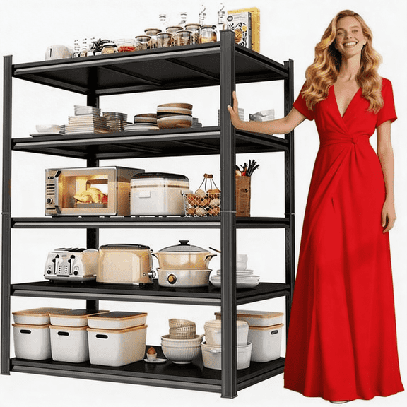 5-Tier 63"H Metal Garage Shelving Unit, Heavy Duty Adjustable Storage shelves, Steel Shelving, Industrial Shelves for Heavy Tools and Equipment, Ideal for Garage, Basement, Black
