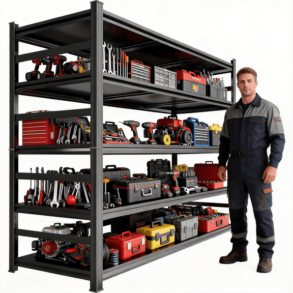 Metal Garage Shelving Unit, Heavy Duty 5-Tier Adjustable Storage shelves, Steel Shelving, 3000 lbs Capacity, Industrial Shelves for Heavy Tools and Equipment, Ideal for Garage, Basement, Black, 72"
