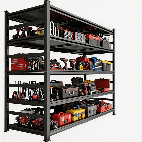 Metal Garage Shelving Unit, Heavy Duty 5-Tier Adjustable Storage shelves, Steel Shelving, 3000 lbs Capacity, Industrial Shelves for Heavy Tools and Equipment, Ideal for Garage, Basement, Black, 72"