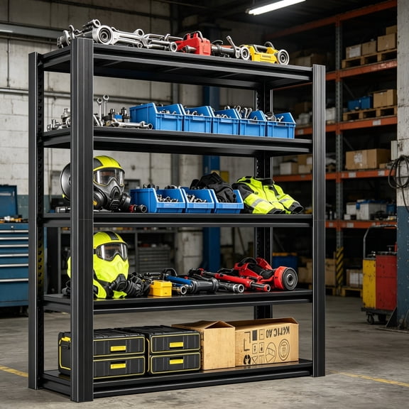 Metal Garage Shelving Unit, Heavy Duty Garage Storage Shelves, Adjustable Shelf for Warehouse, Kitchen, Basement, Double-Layer Columns, Black, 72"H x 40"W x 18"D, 5-Tier