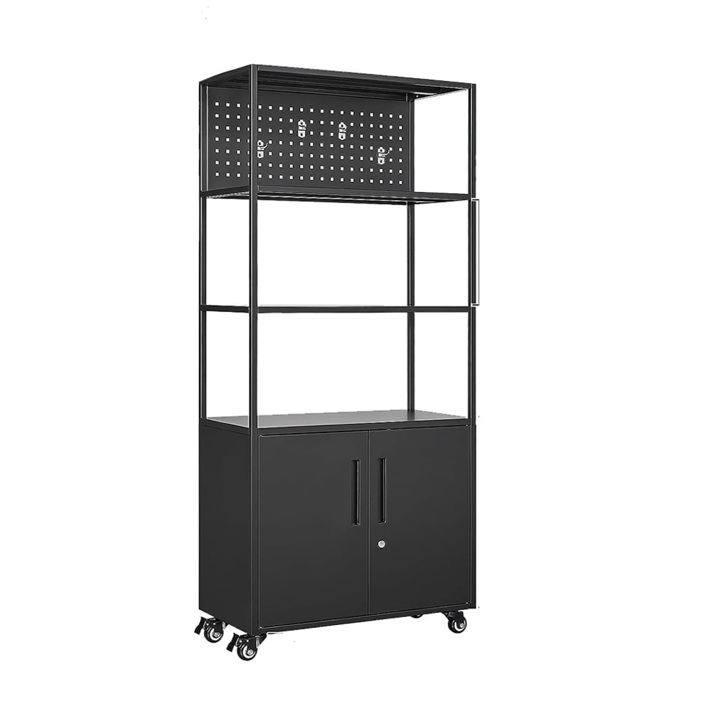 Metal Garage Shelving Unit, Storage with Wheels and Pegboard