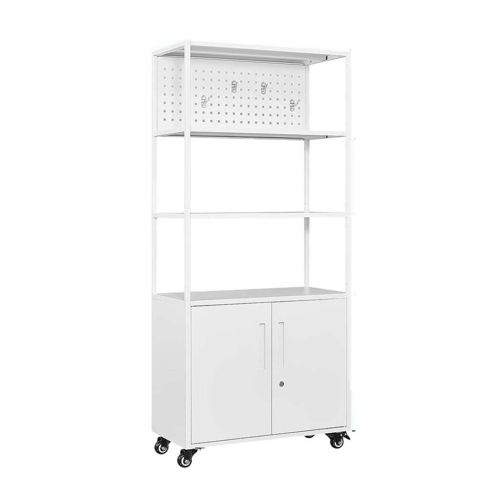 Metal Garage Shelving Unit, Storage with Wheels and Pegboard