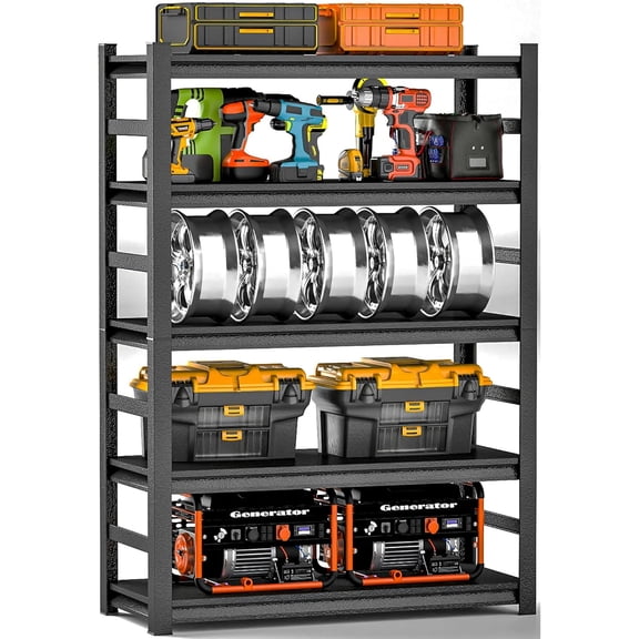 Metal Garage Shelving UnitHeavy Duty 5-Tier Adjustable Storage Rack,Steel Shelving,3000 lbs Capacity,Industrial Shelves for Heavy Tools and Equipment,Ideal for Garage (72"H×47.2"W×23.6"D With Fences)