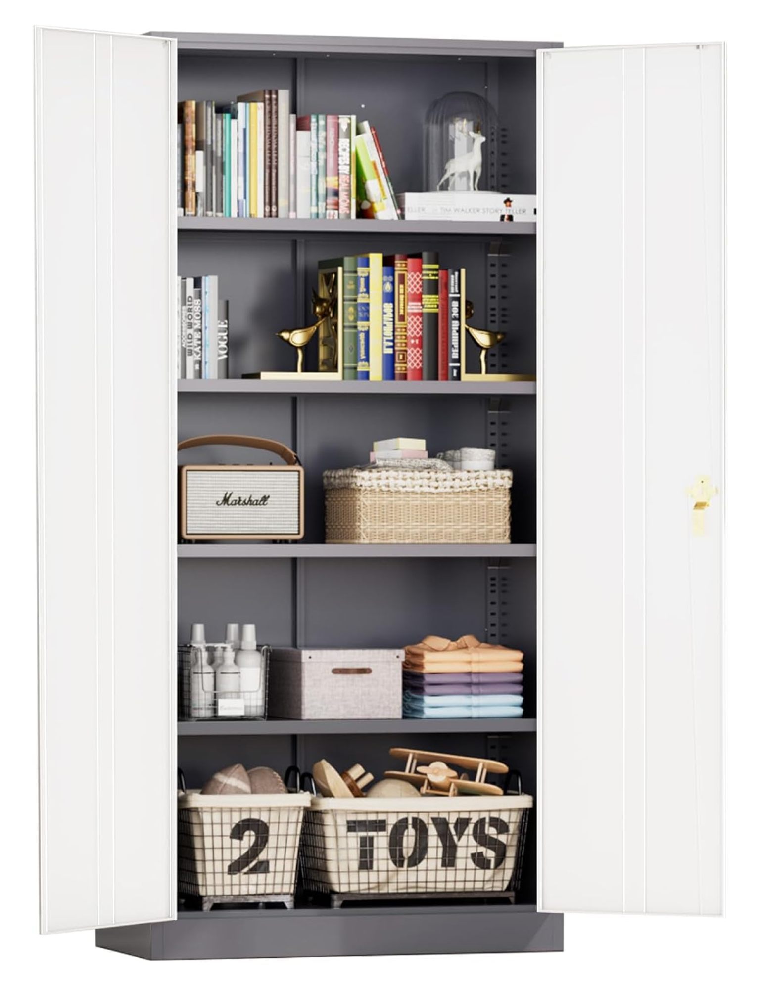 Metal Garage Storage with 2 Doors and 4 Adjustable Shelves, 72