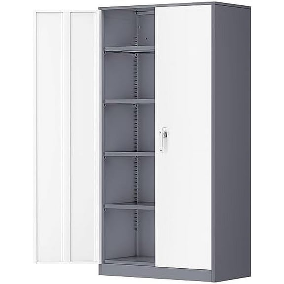 Metal Garage Storage Cabinet, 72" Locking Metal Cabinet with 2 Doors and 4 Adjustable Shelves, Grey White Steel Tool Organization for Home, Office, Garage (36" W x 18" D)$$Tools