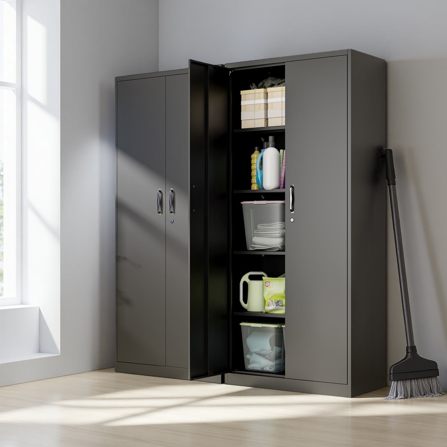 CXUZCZ Metal Garage Storage Cabinet,Black Storage Cabinet with Locking Doors and Adjustable Shelves,71" Tall Large Steel Tool Cabinets for Office,Garage,Shop