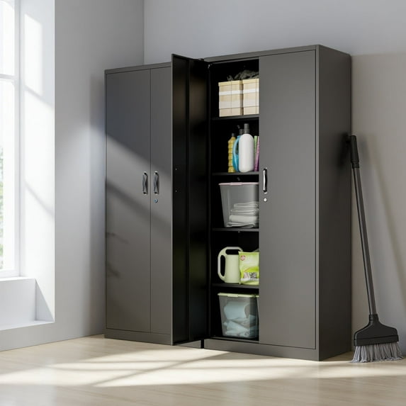 CXUZCZ Metal Garage Storage Cabinet,Black Storage Cabinet with Locking Doors and Adjustable Shelves,71" Tall Large Steel Tool Cabinets for Office,Garage,Shop