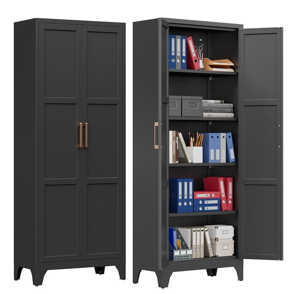 Kooyon 70.8" Black Metal Garage Storage Cabinet with Adjustable Shelves for Garage Workshop Basement(Required-Assembly)